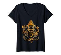 Mujer Hindú Ganesha Puja Elefante Dios India Meditación Yoga Murti Camiseta Cuello V
