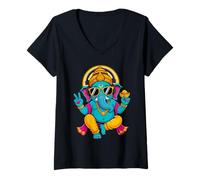 Mujer Hindú Ganesha Puja Meditación Yoga Murti Elefante Dios India Camiseta Cuello V