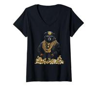 Mujer Hip Hop Bear Rapper with Chains and Money Bags Camiseta Cuello V