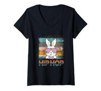 Mujer Hip Hop Bunny with Sunglasses Cute Easter Funny Rabbit Lover Camiseta Cuello V