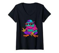 Mujer Hip Hop Frog - Divertida y Colorida Amante de la Rana Camiseta Cuello V