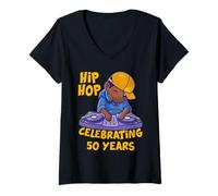 Mujer Hip Hop Music 50 Aniversario Historia Negra DJ Dance Rapero Camiseta Cuello V