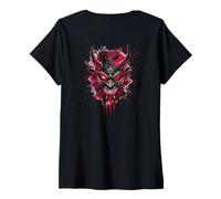 Mujer Hip Hop Oni Máscara Japón Vintage Edgy Backprint Streetwear Camiseta Cuello V