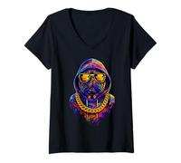 Mujer Hip Hop Perro Pug Old School 80s 90s Graffiti Rap B-Boy Camiseta Cuello V