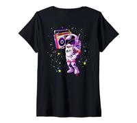 Mujer Hip Hop Tape Astronauta EDM Rave BPM Addict Sober ART EN LA ESPALDA Camiseta Cuello V