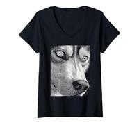 Mujer Hipnótico Lobo Ojos Extraños Horror Raro Extraño Halloween Camiseta Cuello V