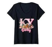 Mujer Hipódromo de Carreras de Caballos Fan de Pura Sangre Camiseta Cuello V
