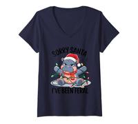 Mujer Hipopótamo navideño enredado en luces navideñas Camiseta Cuello V
