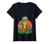 Mujer Hippie Frog Lover Peace Sign Retro 60s 70s Tie Dye Funny Camiseta Cuello V