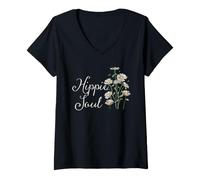 Mujer Hippie Soul, Flor de Margarita, Bohemio, Flores Silvestres, Ambiente Natural Camiseta Cuello V