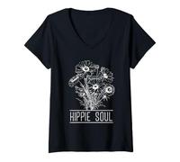 Mujer Hippie Soul, Flor de Margarita, Bohemio, Flores Silvestres, Ambiente Natural Camiseta Cuello V