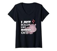 Mujer Hippo Lover I Just Really Like Hippos OK? Cute Hippo Camiseta Cuello V