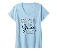 Mujer His Grace is Enough 2 Corinthians 12:9 Christian Bible Verse Camiseta Cuello V