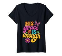 Mujer His Grace Is Enough Floral Cita Religiosa fe Cristiana Camiseta Cuello V