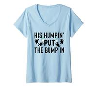 Mujer His Humpin' Put The Bump In Embarazo Anuncio Mamá Papá Camiseta Cuello V