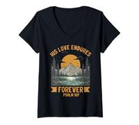 Mujer His Loves Endures Forever Salmo 107 Verso de la Biblia Cristiano Camiseta Cuello V