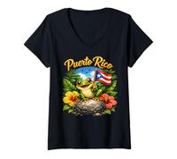 Mujer Hispanic Heritage Month Coqui Frog Puerto Rico Boricua Taino Camiseta Cuello V