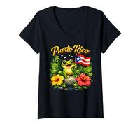 Mujer Hispanic Heritage Month Coqui Frog Puerto Rico Boricua Taino Camiseta Cuello V