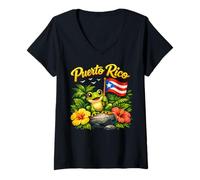 Mujer Hispanic Heritage Month Coqui Frog Puerto Rico Boricua Taino Camiseta Cuello V