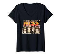 Mujer HISS Funny Cat Rock Band Parody 70s Music Graphic Hombres Mujeres Camiseta Cuello V