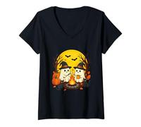 Mujer Historias de Fantasmas Retro de Halloween Divertida Temporada Espeluznante para Acampar Camiseta Cuello V