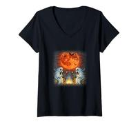 Mujer Historias de Fantasmas Retro de Halloween Divertida Temporada Espeluznante para Acampar Camiseta Cuello V