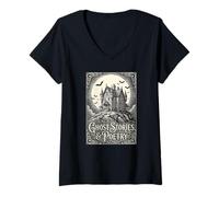Mujer Historias de Fantasmas y poesía Casa encantada Victoriana gótica Camiseta Cuello V