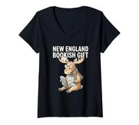 Mujer Historias de Libros de Nueva Inglaterra del Amante del Norte Literario Camiseta Cuello V