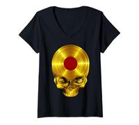 Mujer Hit Album Coleccionista de Discos de Vinilo Retro Vintage Skull Camiseta Cuello V