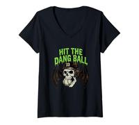 Mujer Hit The Dang Ball Béisbol Cráneo Bate Alas Jugador Camiseta Cuello V