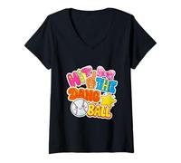 Mujer Hit The Dang Ball Béisbol Lindo Retro Vintage Camiseta Cuello V