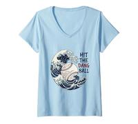 Mujer Hit The Dang Ball Ola Japonesa Jugador de béisbol Arte Divertido Camiseta Cuello V