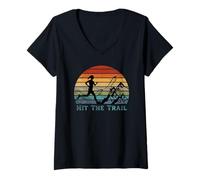 Mujer Hit The Trail Marathon Ultra Vintage Sunset Running Diseño Camiseta Cuello V