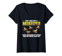Mujer Hive Bees Honeybee Honeycomb Don't Mess with A Beekeeper Camiseta Cuello V