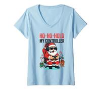 Mujer Ho Ho Hold My Controller, Divertido Papá Noel Gamer, Navidad Camiseta Cuello V