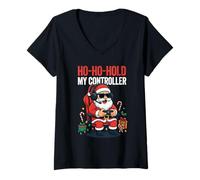 Mujer Ho Ho Hold My Controller, Divertido Papá Noel Gamer, Navidad Camiseta Cuello V