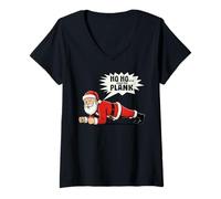 Mujer Ho Ho Hold The Plank Christmas Santa Workout Funny Gym Retro Camiseta Cuello V