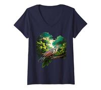 Mujer Hoatzin Pájaro Sudamericano Vida Silvestre Raro Retro Amante Apestoso Camiseta Cuello V, Azul Marino, XXL