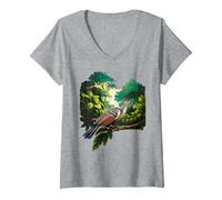 Mujer Hoatzin Pájaro Sudamericano Vida Silvestre Raro Retro Amante Apestoso Camiseta Cuello V, Gris Jaspeado, L
