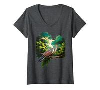 Mujer Hoatzin Pájaro Sudamericano Vida Silvestre Raro Retro Amante Apestoso Camiseta Cuello V, Jaspeado Oscuro, S