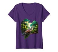 Mujer Hoatzin Pájaro Sudamericano Vida Silvestre Raro Retro Amante Apestoso Camiseta Cuello V, Morado, XXL