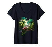 Mujer Hoatzin Pájaro Sudamericano Vida Silvestre Raro Retro Amante Apestoso Camiseta Cuello V, Negro, XL