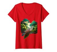 Mujer Hoatzin Pájaro Sudamericano Vida Silvestre Raro Retro Amante Apestoso Camiseta Cuello V, Rojo, XXL