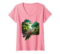 Mujer Hoatzin Pájaro Sudamericano Vida Silvestre Raro Retro Amante Apestoso Camiseta Cuello V, Rosado, S