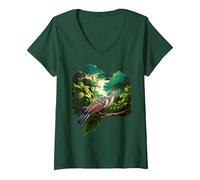 Mujer Hoatzin Pájaro Sudamericano Vida Silvestre Raro Retro Amante Apestoso Camiseta Cuello V, Verde Bosque, L
