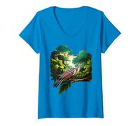 Mujer Hoatzin Pájaro Sudamericano Vida Silvestre Raro Retro Amante Apestoso Camiseta Cuello V, Zafiro, L