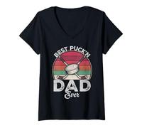 Mujer Hockey Dad Best Puck'n Dad Ever Vintage Día del Padre Camiseta Cuello V
