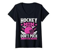 Mujer Hockey Mamá No Puck Conmigo Camiseta Cuello V