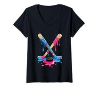 Mujer Hockey Sticks Ice Cream Sprinkle Drip Sport Boy Youth Player Camiseta Cuello V