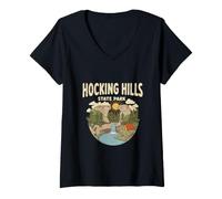 Mujer Hocking Hills State Park Ohio Cascada Forest Camping Camiseta Cuello V